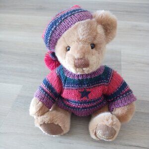 Harrods Collectible Teddy Bear with Knitted Sweater & Hat